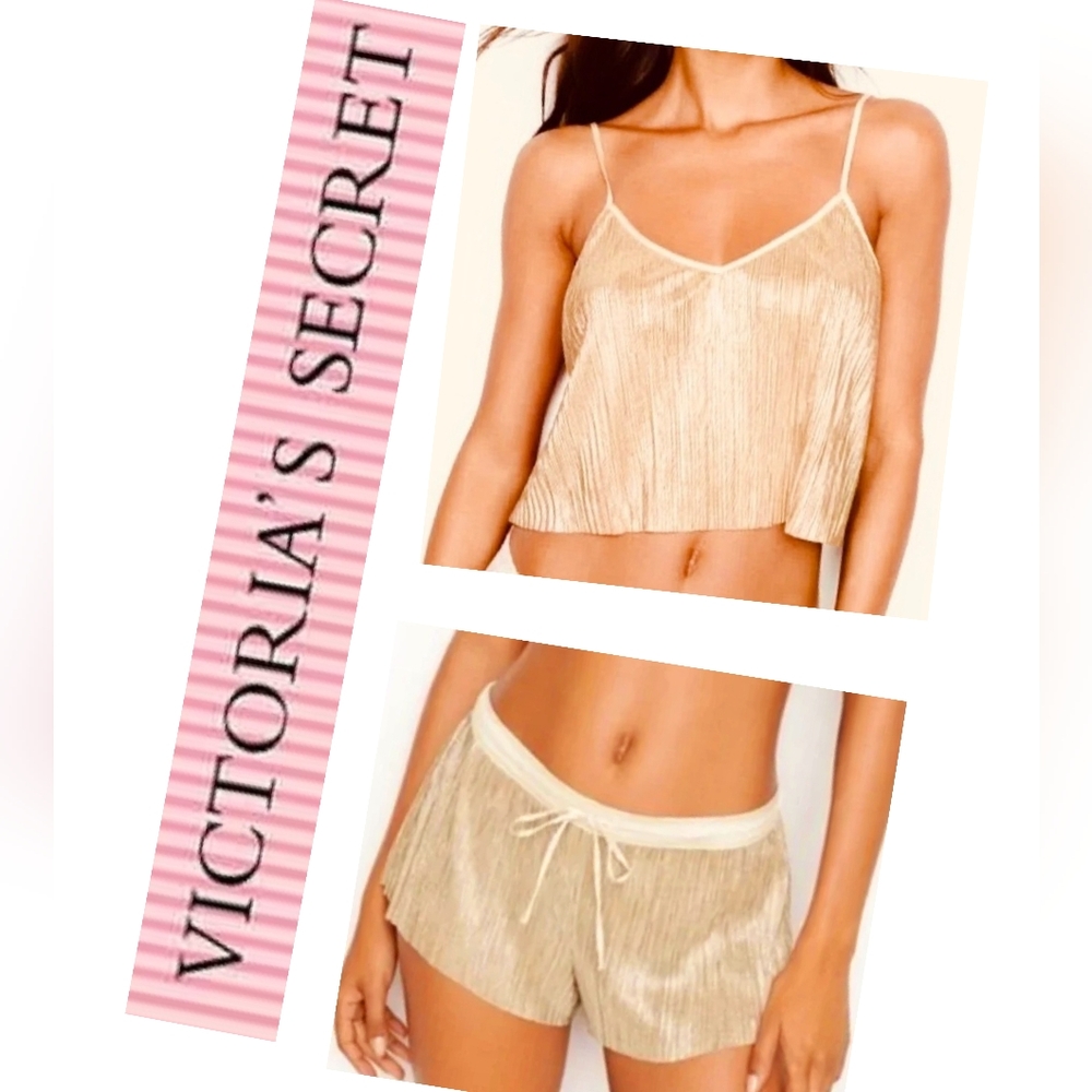 Victoria's Secret pleated Shining Gold pajama Set